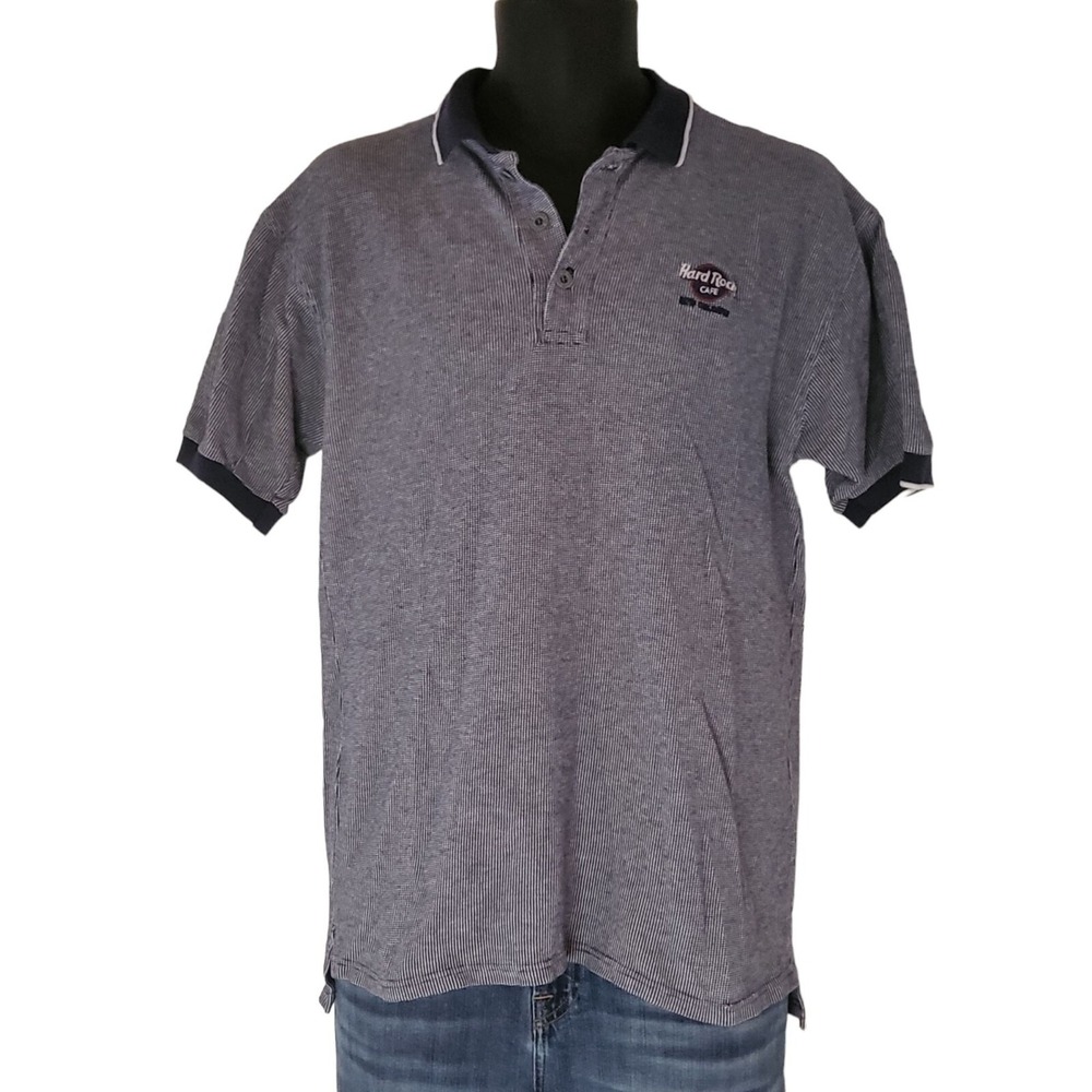 Hard Rock Cafe Polo Shirt Men M New Orleans Blue Gray Short Sleeve Vintage Style